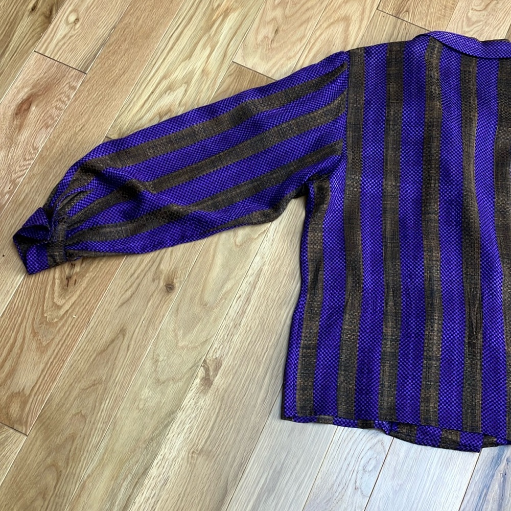 Vintage double breasted puff sleeve Shirt in Purple/Black/brown check   Sz 12 - Picture 8 of 9